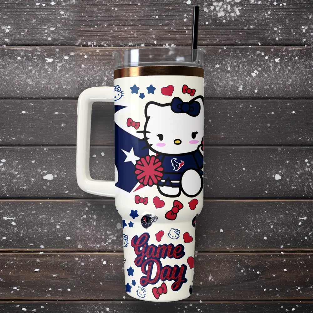 Houston Texans x Hello Kitty Custom Stanley Quencher 40oz Stainless Steel Tumbler With Handle