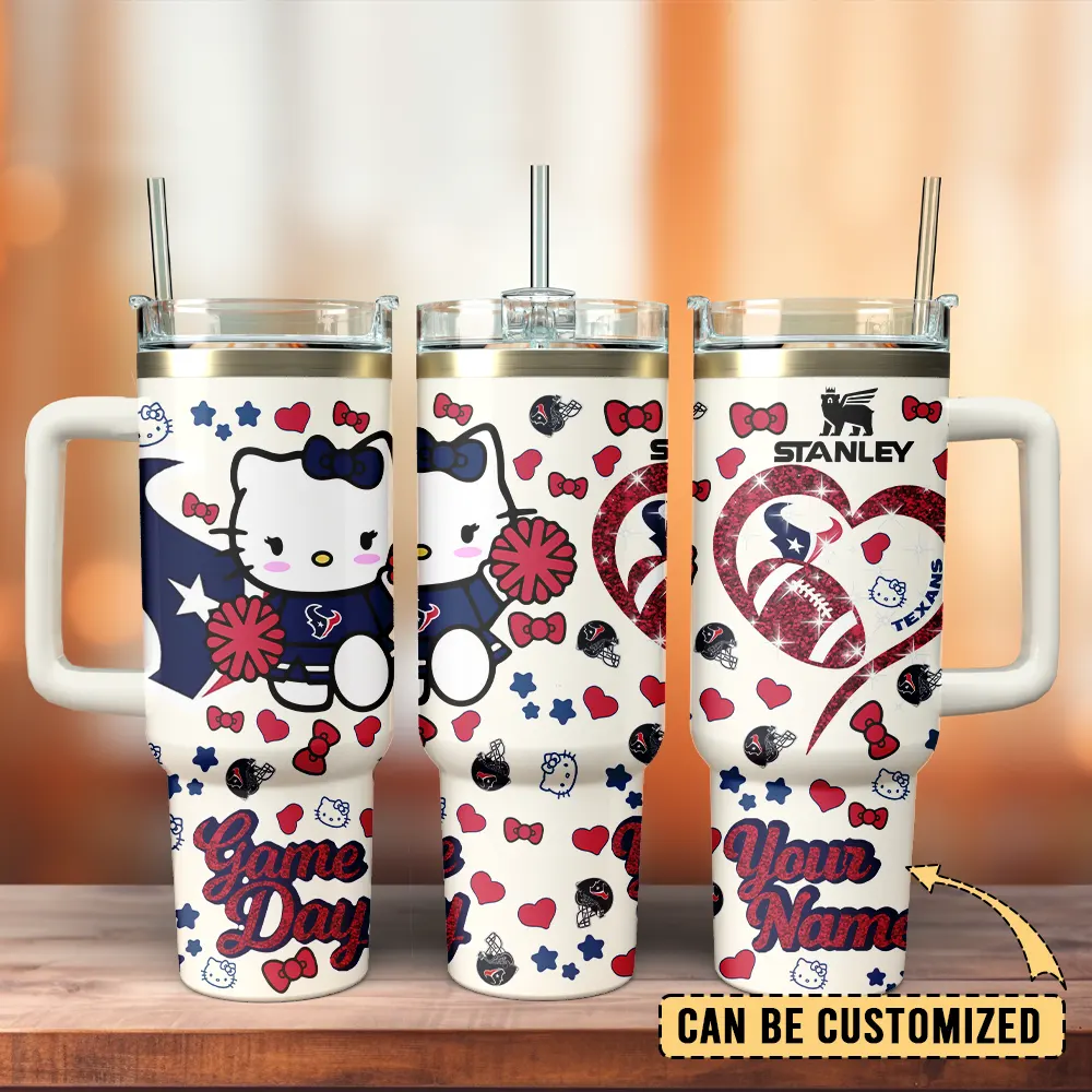 Houston Texans x Hello Kitty Custom Stanley Quencher 40oz Stainless Steel Tumbler With Handle