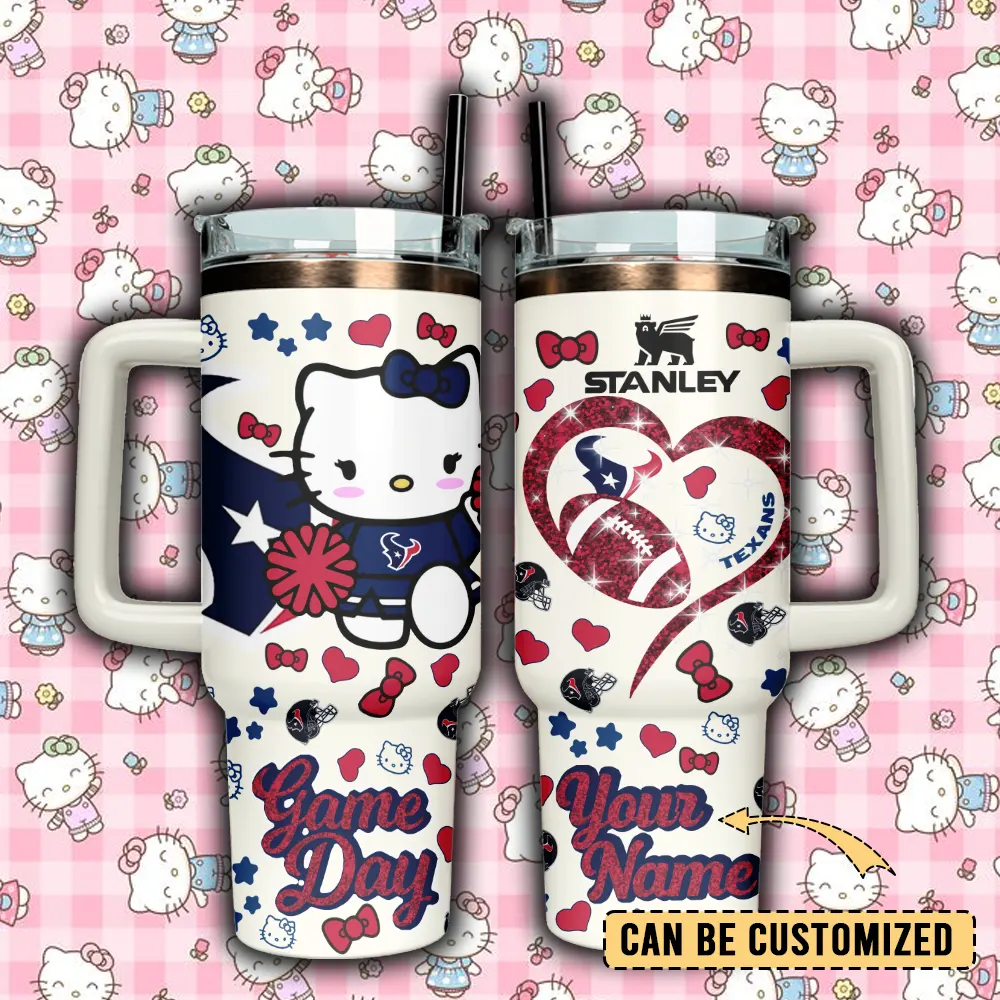 Houston Texans x Hello Kitty Custom Stanley Quencher 40oz Stainless Steel Tumbler With Handle