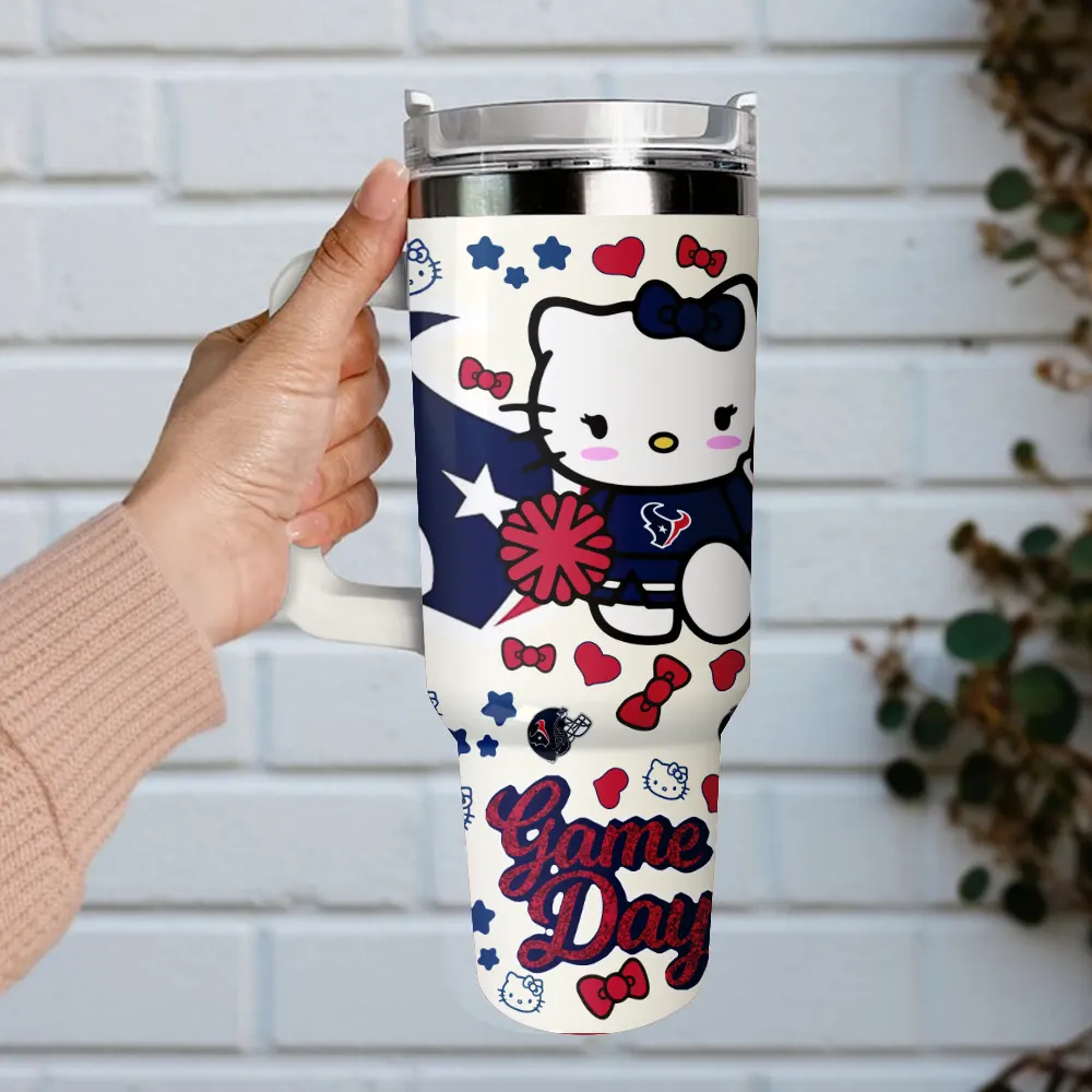 Houston Texans x Hello Kitty Custom Stanley Quencher 40oz Stainless Steel Tumbler With Handle