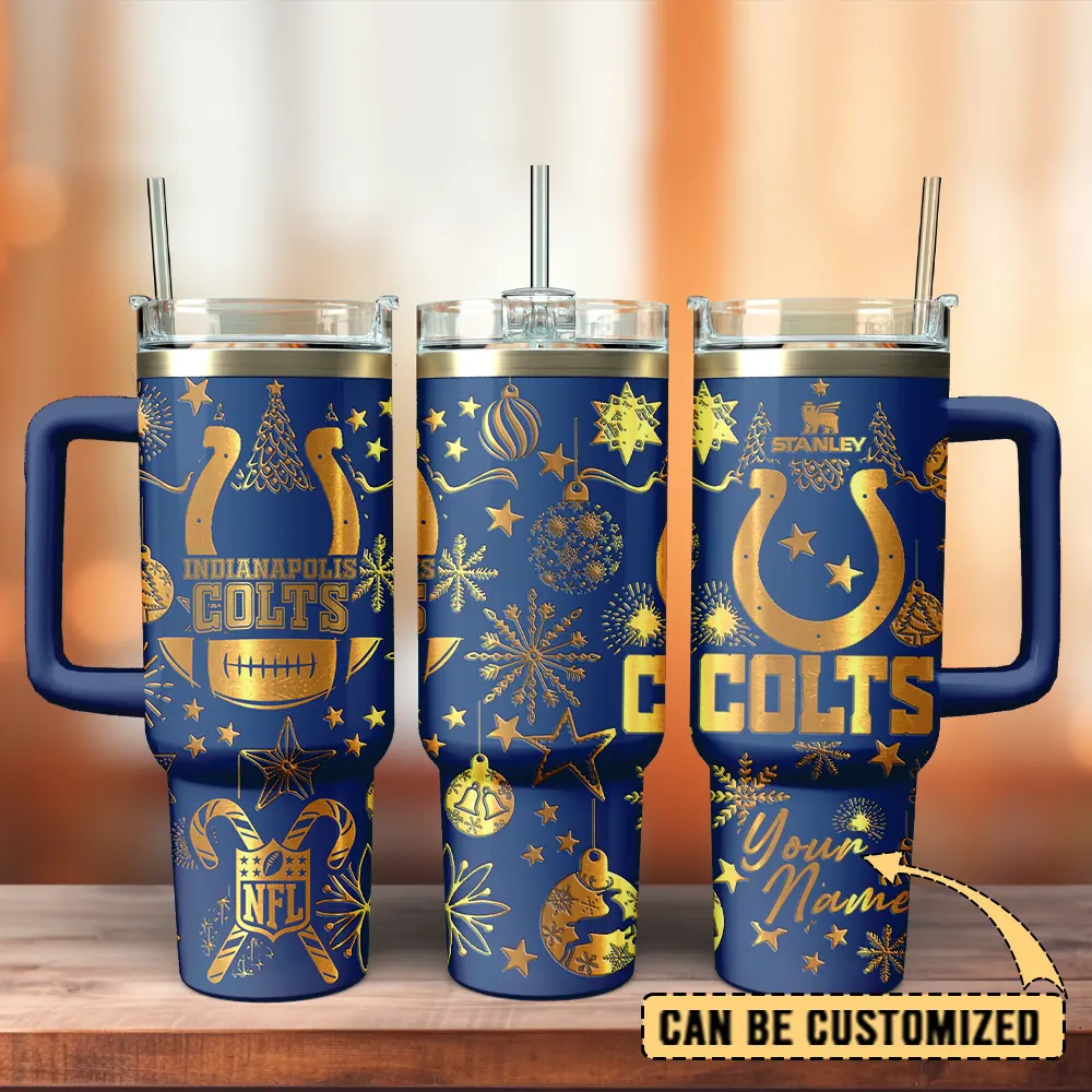 Indianapolis Colts Custom Stanley Quencher 40oz Stainless Steel Tumbler With Handle