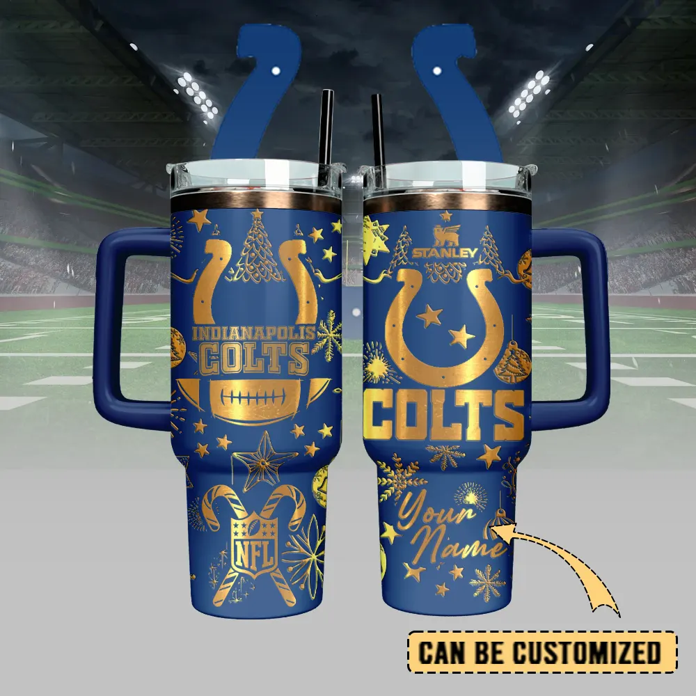 Indianapolis Colts Custom Stanley Quencher 40oz Stainless Steel Tumbler With Handle