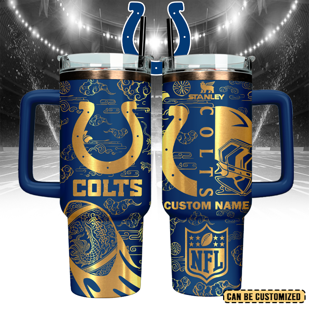 Indianapolis Colts Custom Stanley Quencher 40oz Stainless Steel Tumbler With Handle
