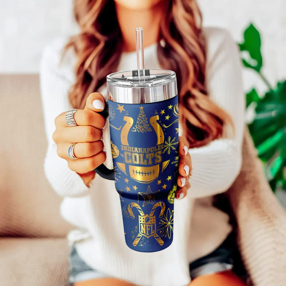 Indianapolis Colts Custom Stanley Quencher 40oz Stainless Steel Tumbler With Handle