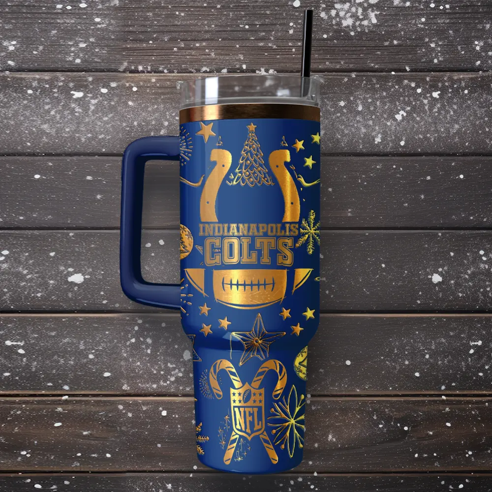 Indianapolis Colts Custom Stanley Quencher 40oz Stainless Steel Tumbler With Handle