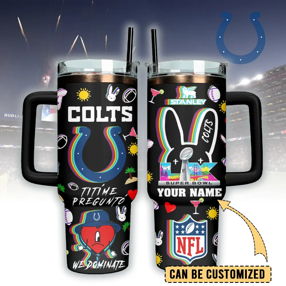 Indianapolis Colts NFL x Bad Bunny Custom Stanley Quencher 40oz Stainless Steel Tumbler With Handle