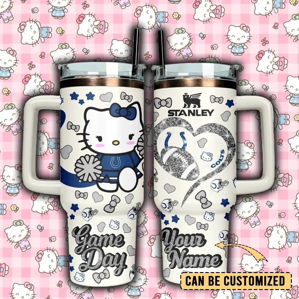 Indianapolis Colts x Hello Kitty Custom Stanley Quencher 40oz Stainless Steel Tumbler With Handle