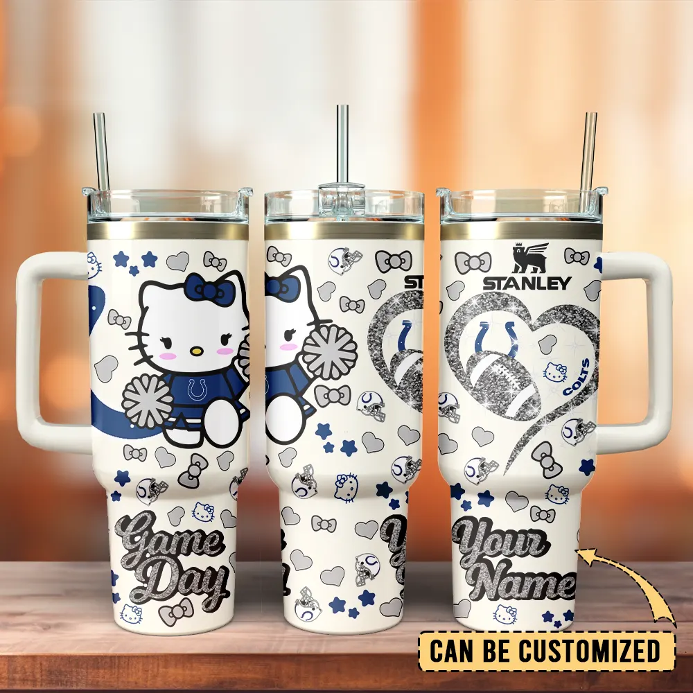 Indianapolis Colts x Hello Kitty Custom Stanley Quencher 40oz Stainless Steel Tumbler With Handle