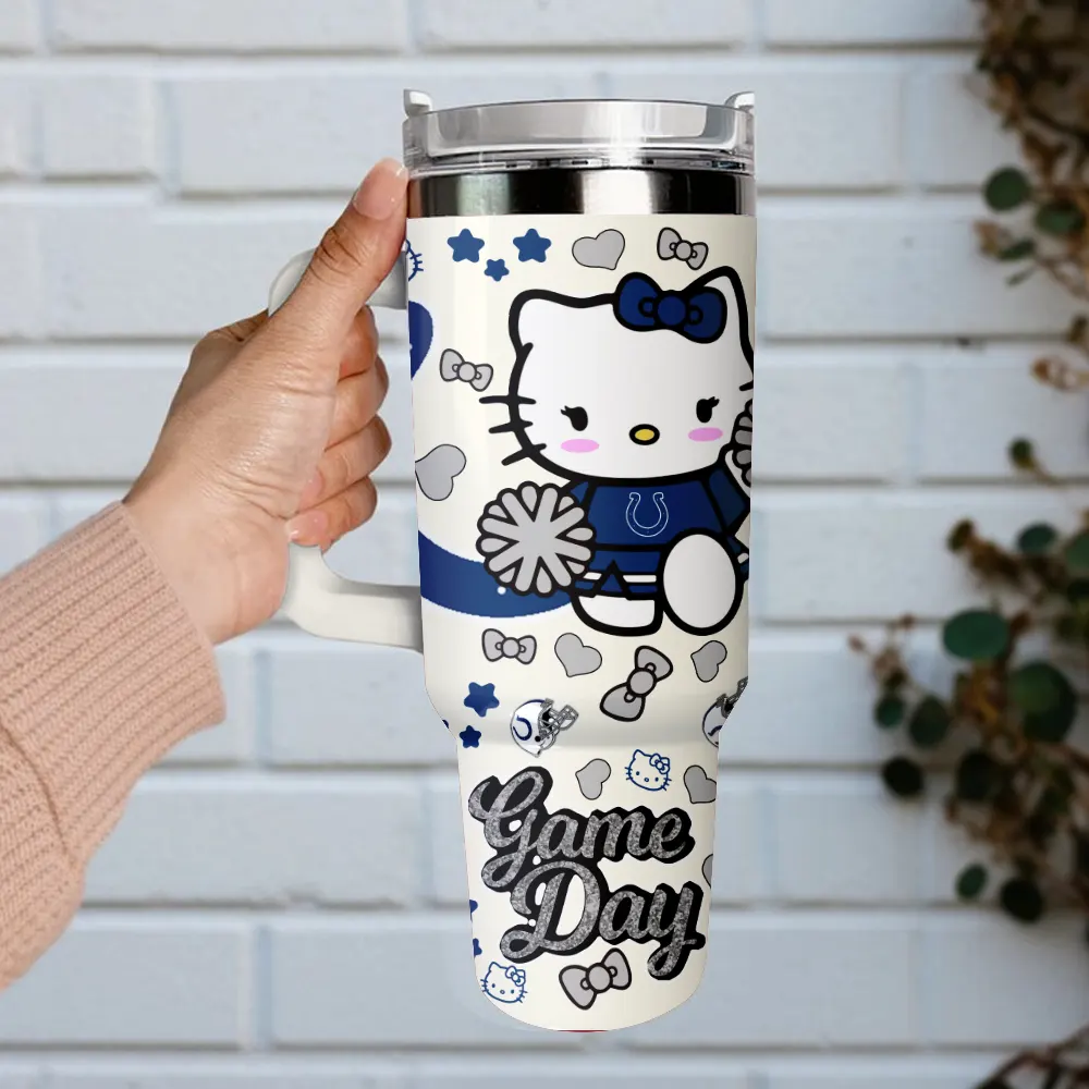 Indianapolis Colts x Hello Kitty Custom Stanley Quencher 40oz Stainless Steel Tumbler With Handle