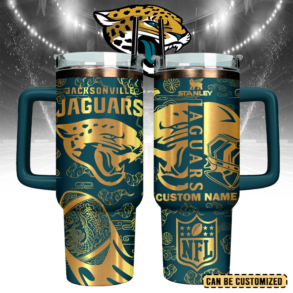 Jacksonville Jaguars Custom Stanley Quencher 40oz Stainless Steel Tumbler With Handle