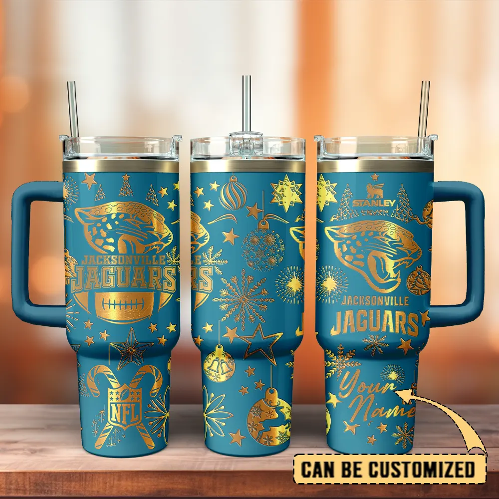 Jacksonville Jaguars Custom Stanley Quencher 40oz Stainless Steel Tumbler With Handle