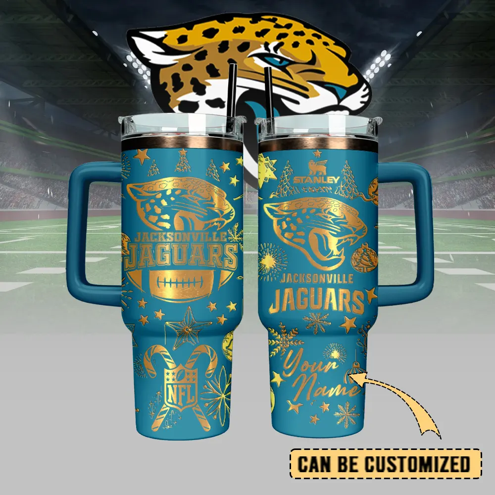 Jacksonville Jaguars Custom Stanley Quencher 40oz Stainless Steel Tumbler With Handle