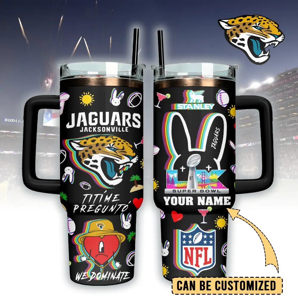 Jacksonville Jaguars NFL x Bad Bunny Custom Stanley Quencher 40oz Stainless Steel Tumbler With Handle