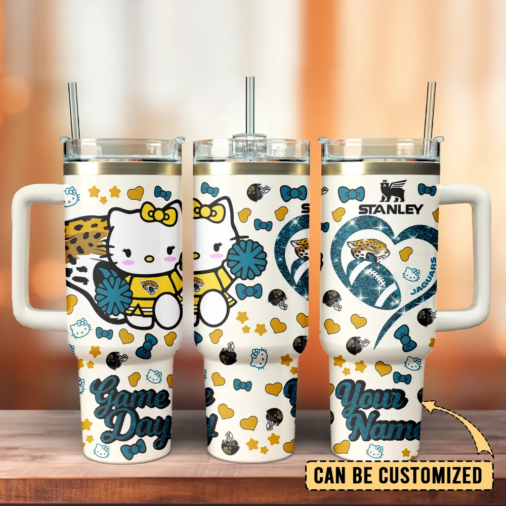 Jacksonville Jaguars x Hello Kitty Custom Stanley Quencher 40oz Stainless Steel Tumbler With Handle