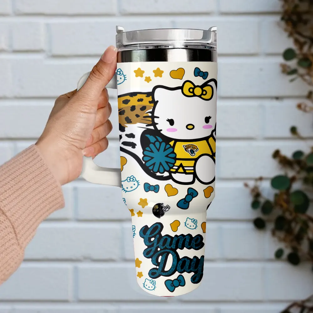 Jacksonville Jaguars x Hello Kitty Custom Stanley Quencher 40oz Stainless Steel Tumbler With Handle