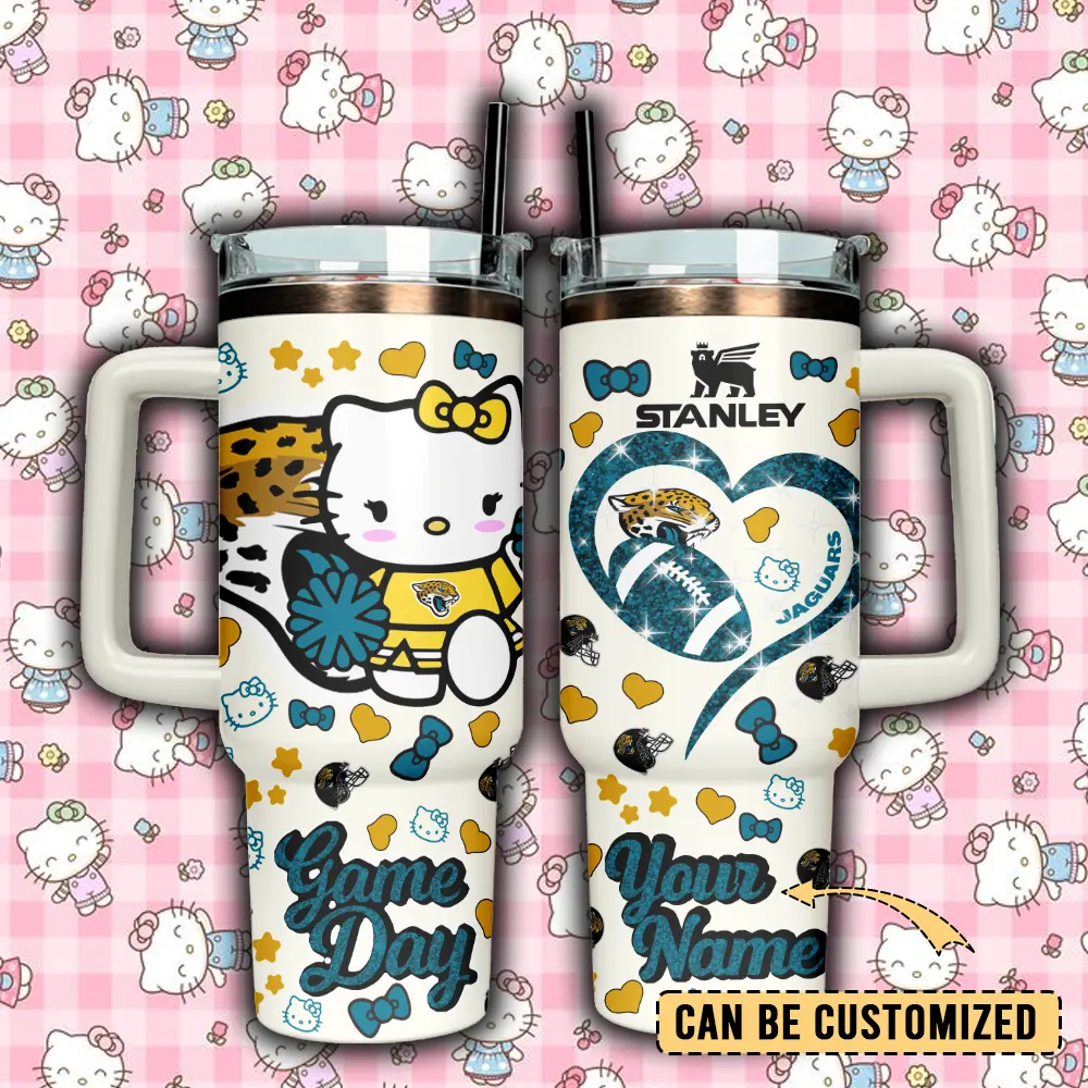 Jacksonville Jaguars x Hello Kitty Custom Stanley Quencher 40oz Stainless Steel Tumbler With Handle