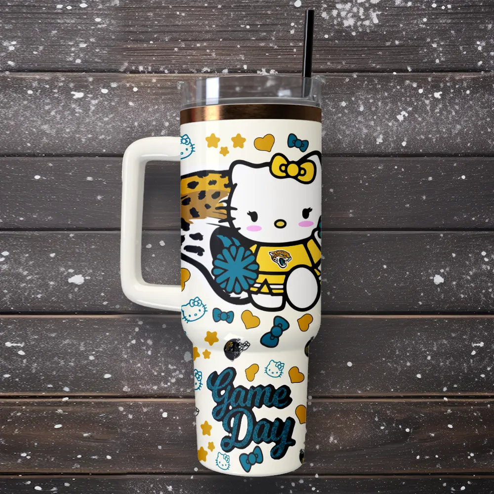 Jacksonville Jaguars x Hello Kitty Custom Stanley Quencher 40oz Stainless Steel Tumbler With Handle