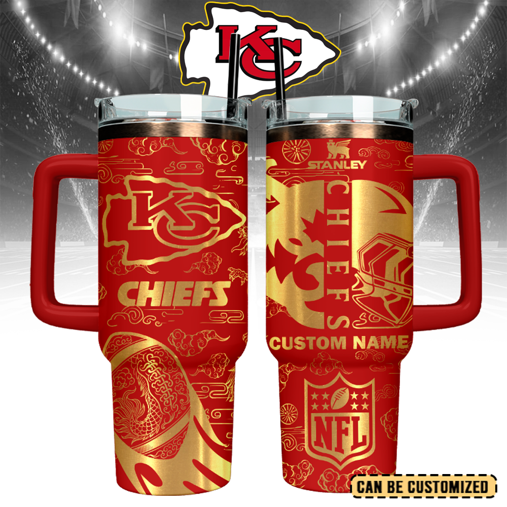 Kansas City Chiefs Custom Stanley Quencher 40oz Stainless Steel Tumbler With Handle