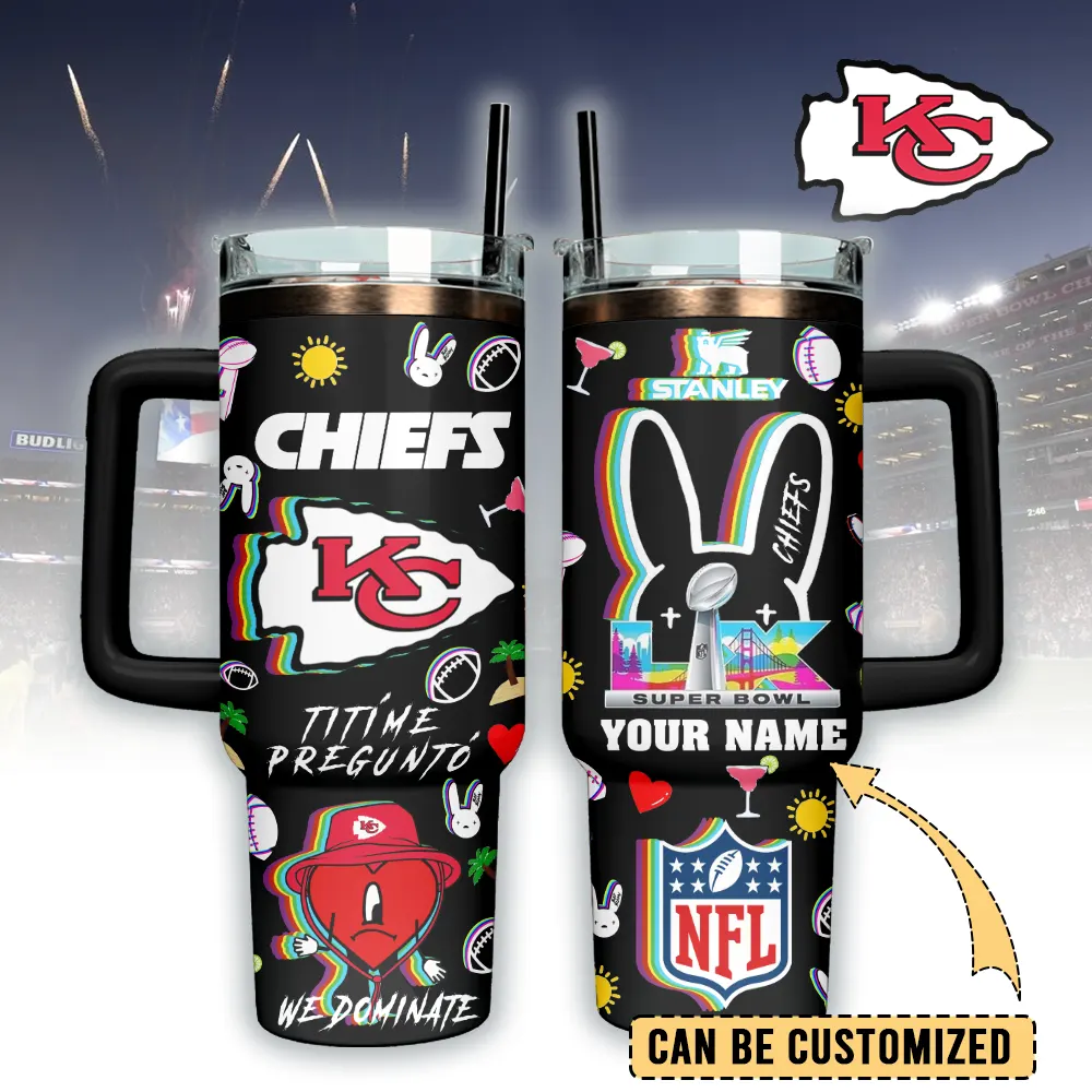 Kansas City Chiefs NFL x Bad Bunny Custom Stanley Quencher 40oz Stainless Steel Tumbler With Handle