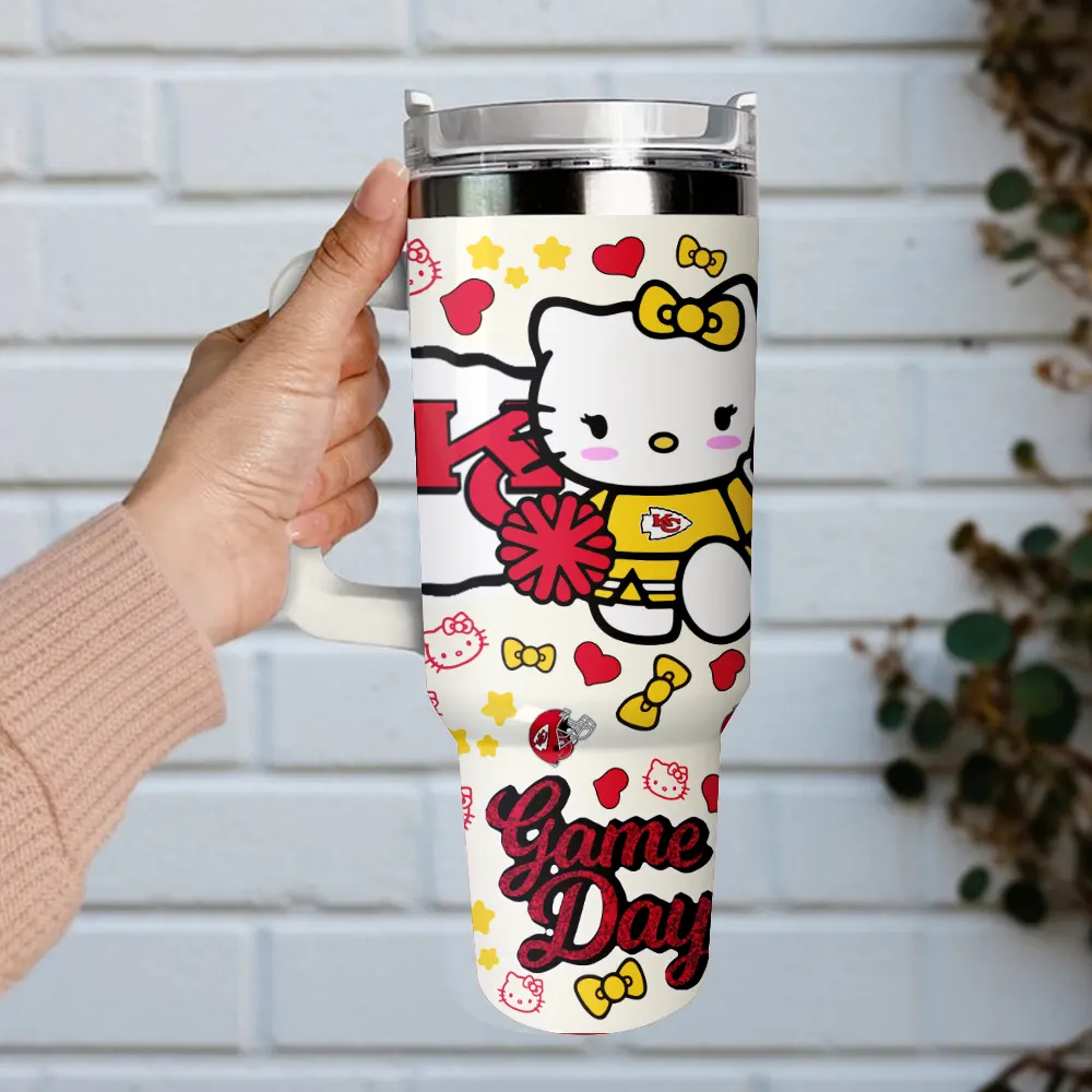 Kansas City Chiefs x Hello Kitty Custom Stanley Quencher 40oz Stainless Steel Tumbler With Handle