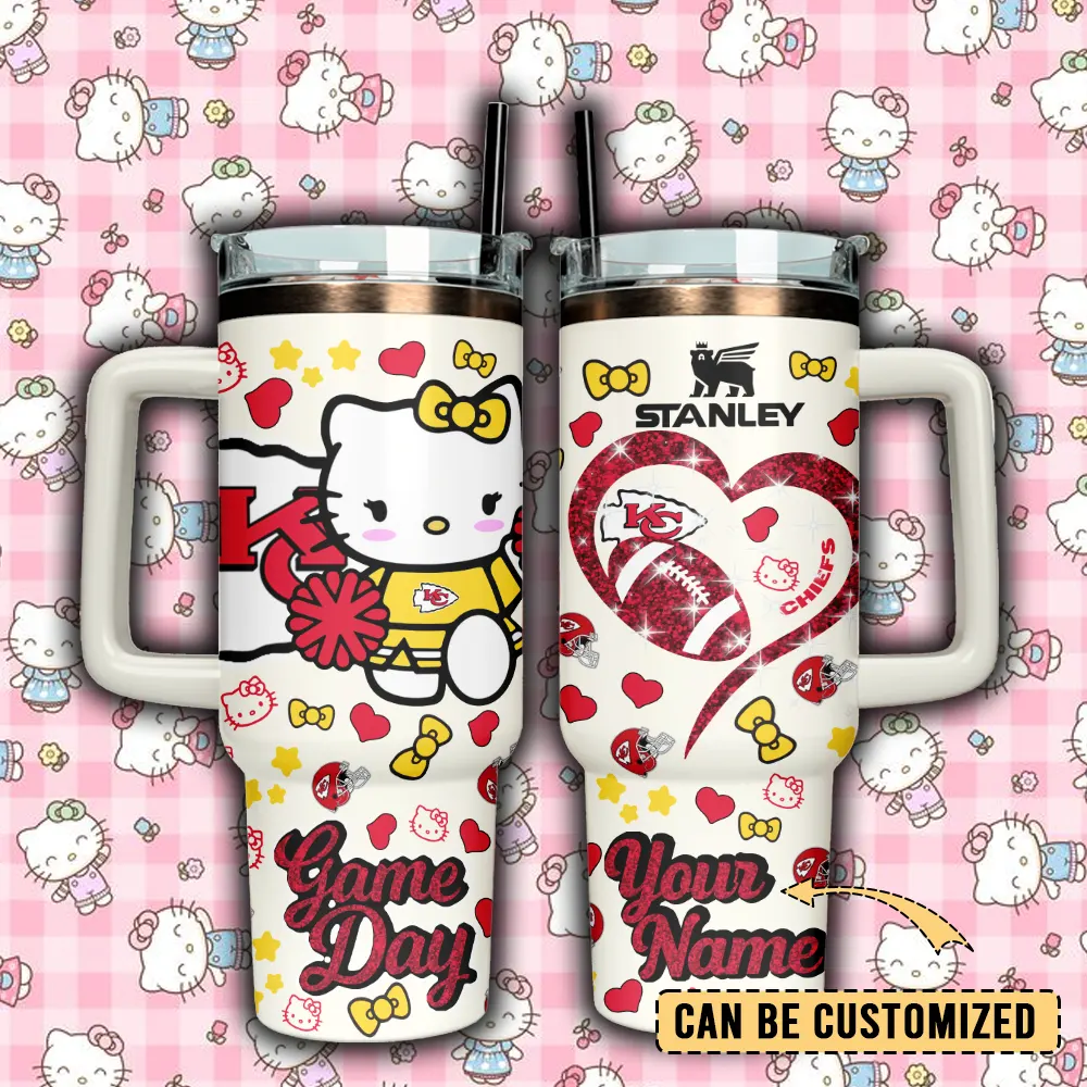 Kansas City Chiefs x Hello Kitty Custom Stanley Quencher 40oz Stainless Steel Tumbler With Handle