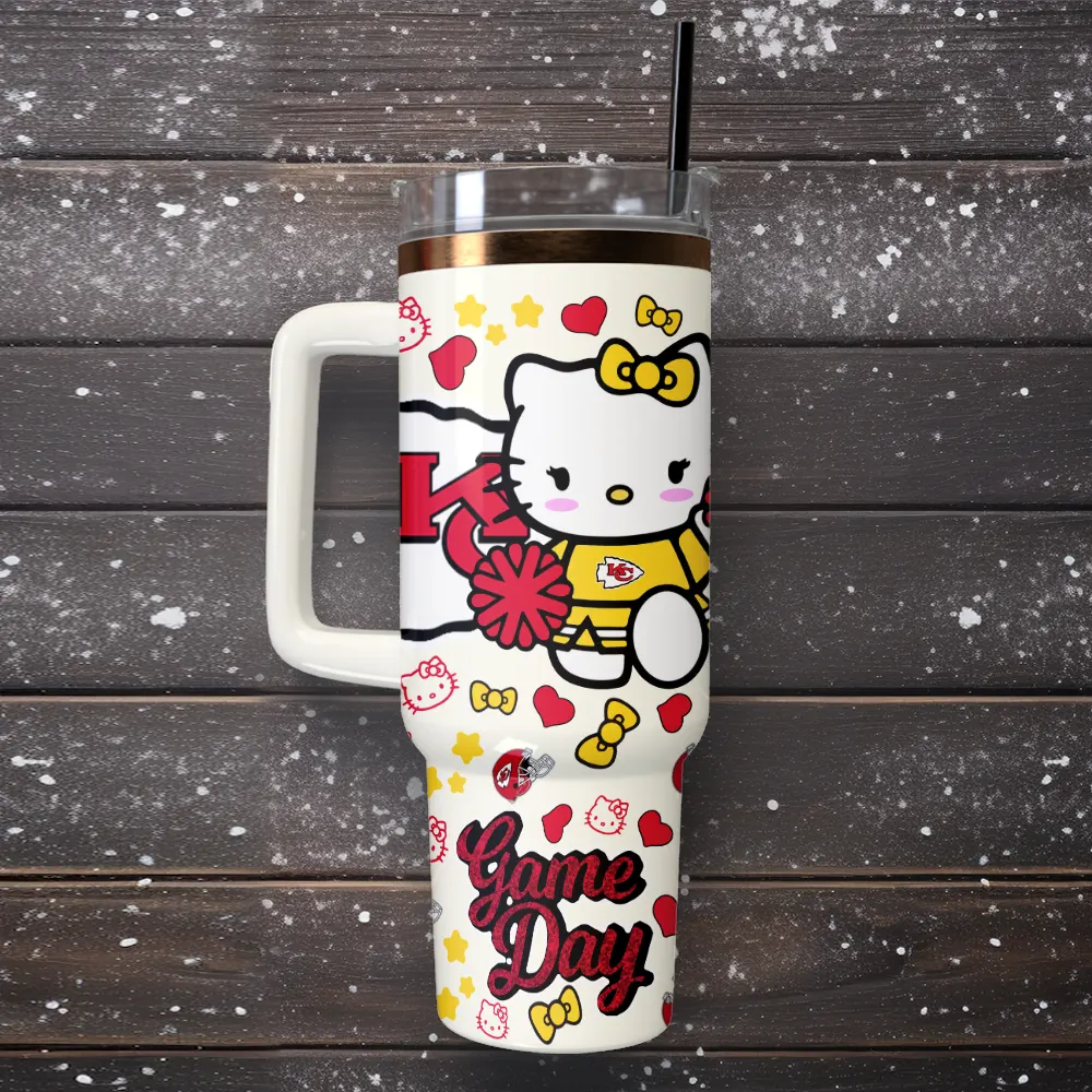 Kansas City Chiefs x Hello Kitty Custom Stanley Quencher 40oz Stainless Steel Tumbler With Handle