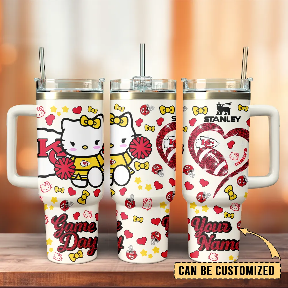 Kansas City Chiefs x Hello Kitty Custom Stanley Quencher 40oz Stainless Steel Tumbler With Handle