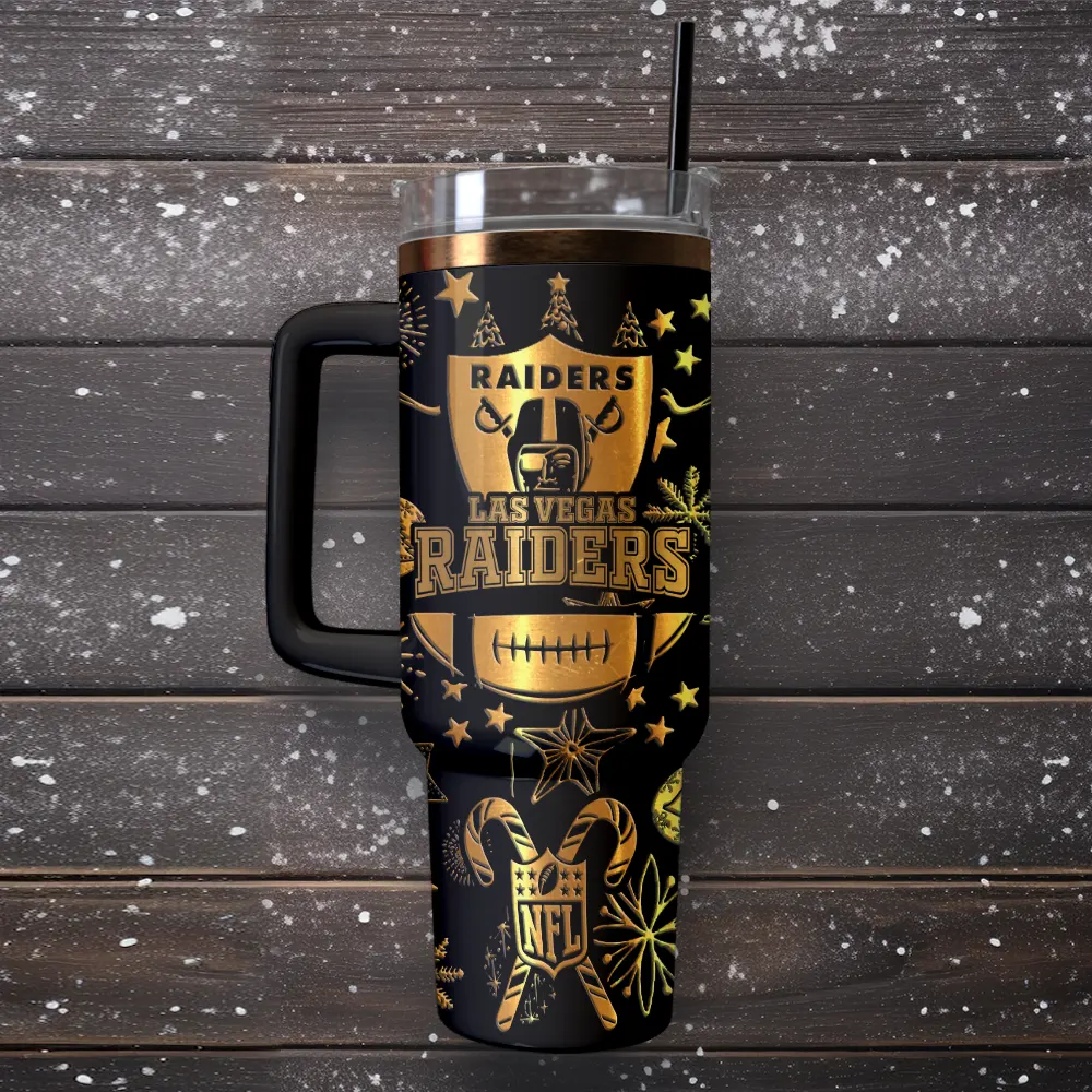 Las Vegas Raiders Custom Stanley Quencher 40oz Stainless Steel Tumbler With Handle