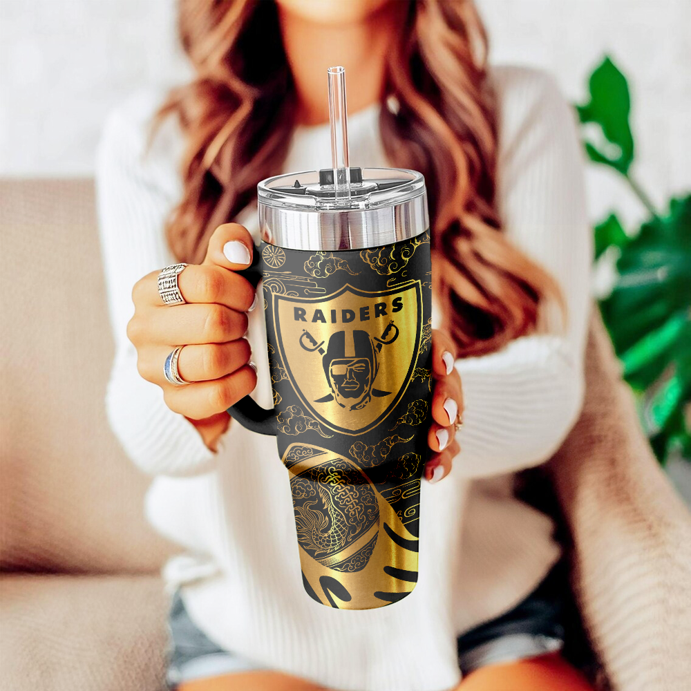Las Vegas Raiders Custom Stanley Quencher 40oz Stainless Steel Tumbler With Handle