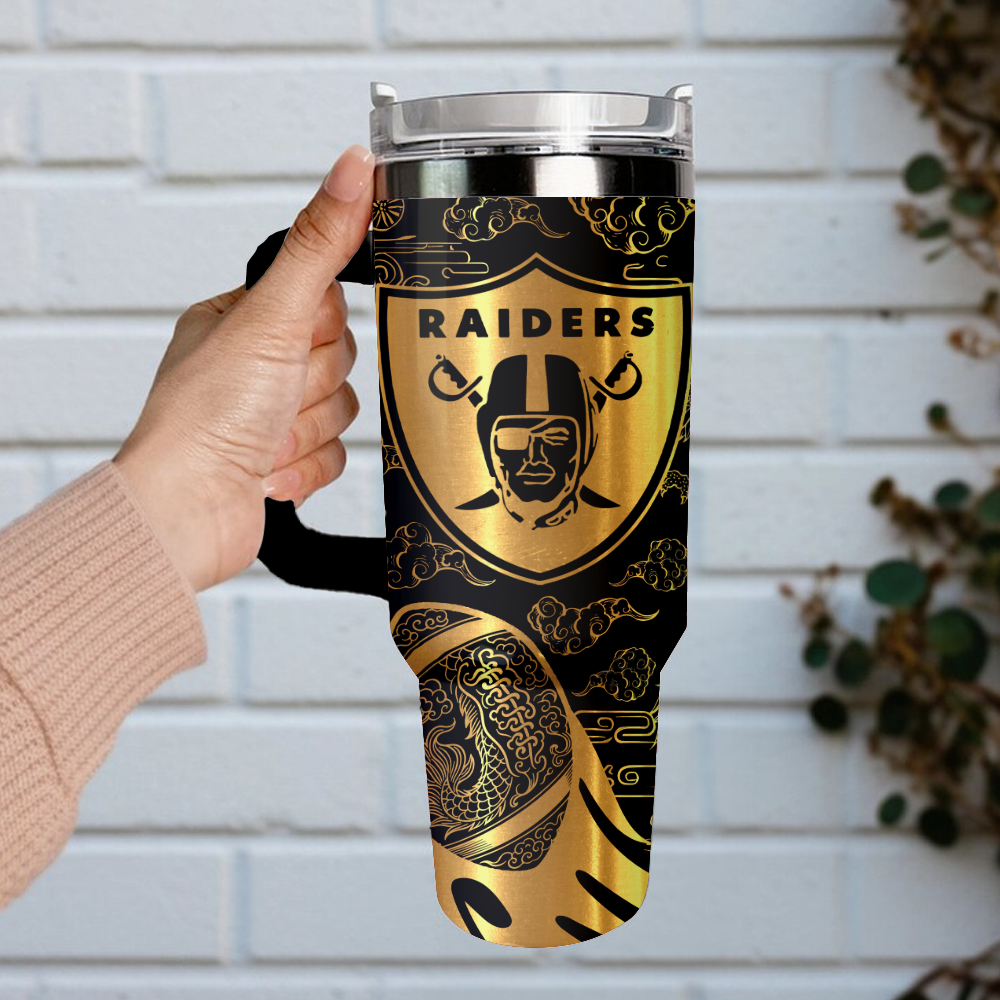 Las Vegas Raiders Custom Stanley Quencher 40oz Stainless Steel Tumbler With Handle