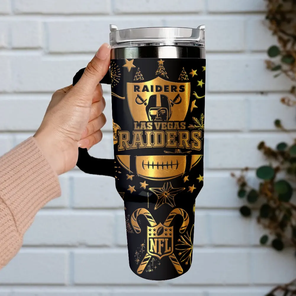 Las Vegas Raiders Custom Stanley Quencher 40oz Stainless Steel Tumbler With Handle