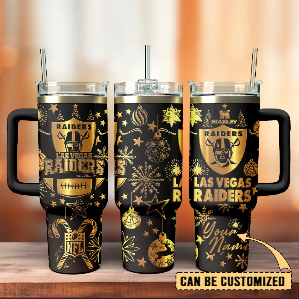 Las Vegas Raiders Custom Stanley Quencher 40oz Stainless Steel Tumbler With Handle