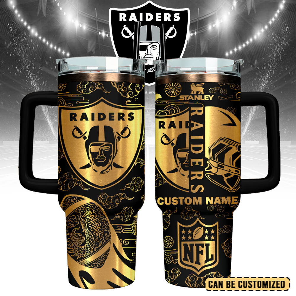 Las Vegas Raiders Custom Stanley Quencher 40oz Stainless Steel Tumbler With Handle