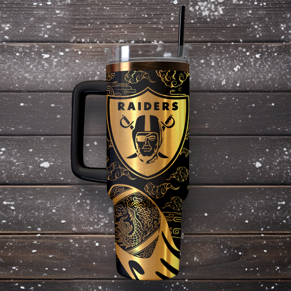Las Vegas Raiders Custom Stanley Quencher 40oz Stainless Steel Tumbler With Handle