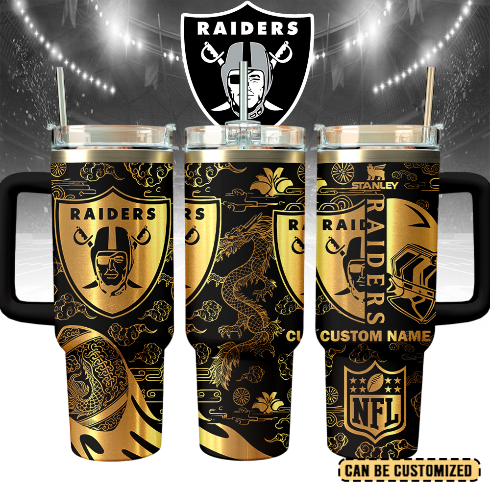 Las Vegas Raiders Custom Stanley Quencher 40oz Stainless Steel Tumbler With Handle