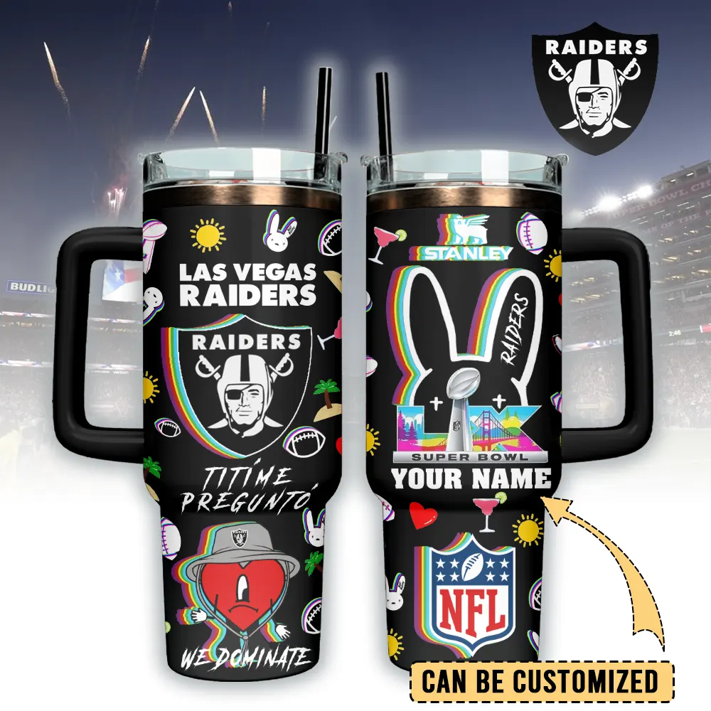 Las Vegas Raiders NFL x Bad Bunny Custom Stanley Quencher 40oz Stainless Steel Tumbler With Handle