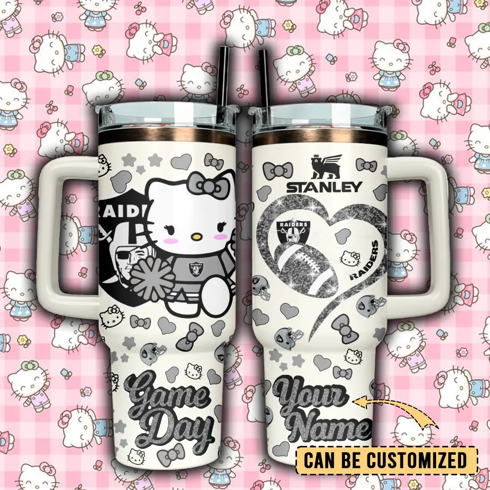 Las Vegas Raiders x Hello Kitty Custom Stanley Quencher 40oz Stainless Steel Tumbler With Handle
