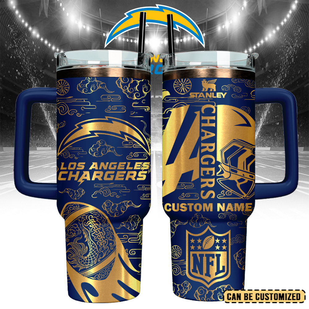 Los Angeles Chargers Custom Stanley Quencher 40oz Stainless Steel Tumbler With Handle