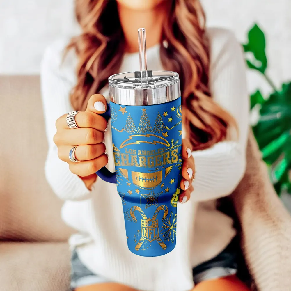 Los Angeles Chargers Custom Stanley Quencher 40oz Stainless Steel Tumbler With Handle