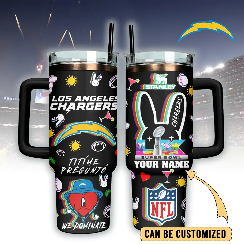 Los Angeles Chargers NFL x Bad Bunny Custom Stanley Quencher 40oz Stainless Steel Tumbler With Handle