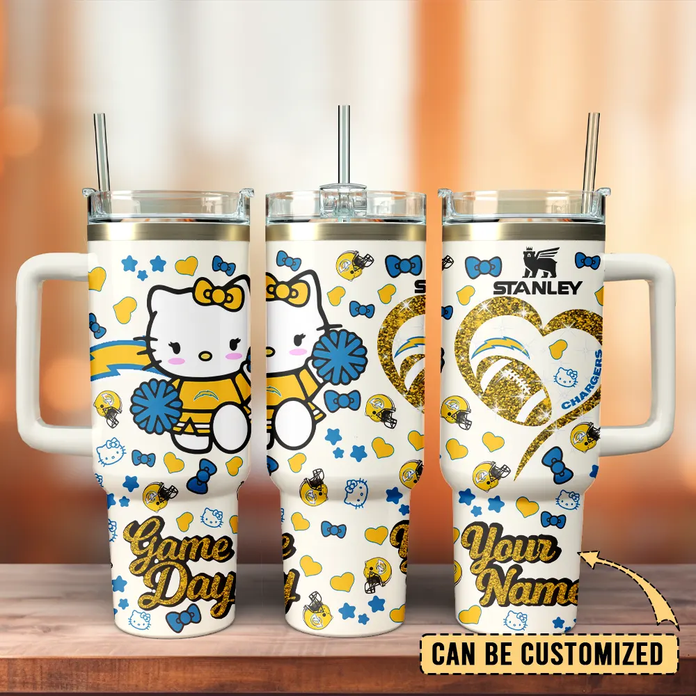 Los Angeles Chargers x Hello Kitty Custom Stanley Quencher 40oz Stainless Steel Tumbler With Handle