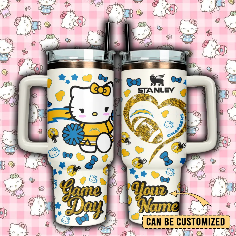 Los Angeles Chargers x Hello Kitty Custom Stanley Quencher 40oz Stainless Steel Tumbler With Handle