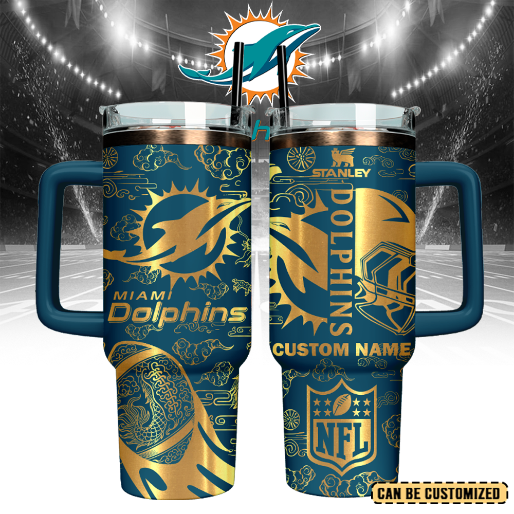 Miami Dolphins Custom Stanley Quencher 40oz Stainless Steel Tumbler With Handle
