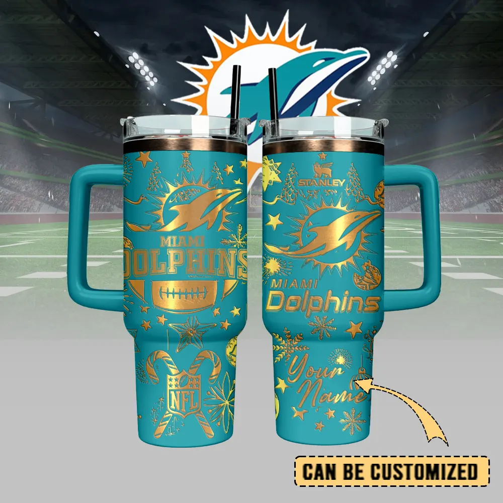 Miami Dolphins Custom Stanley Quencher 40oz Stainless Steel Tumbler With Handle