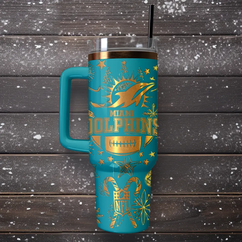 Miami Dolphins Custom Stanley Quencher 40oz Stainless Steel Tumbler With Handle