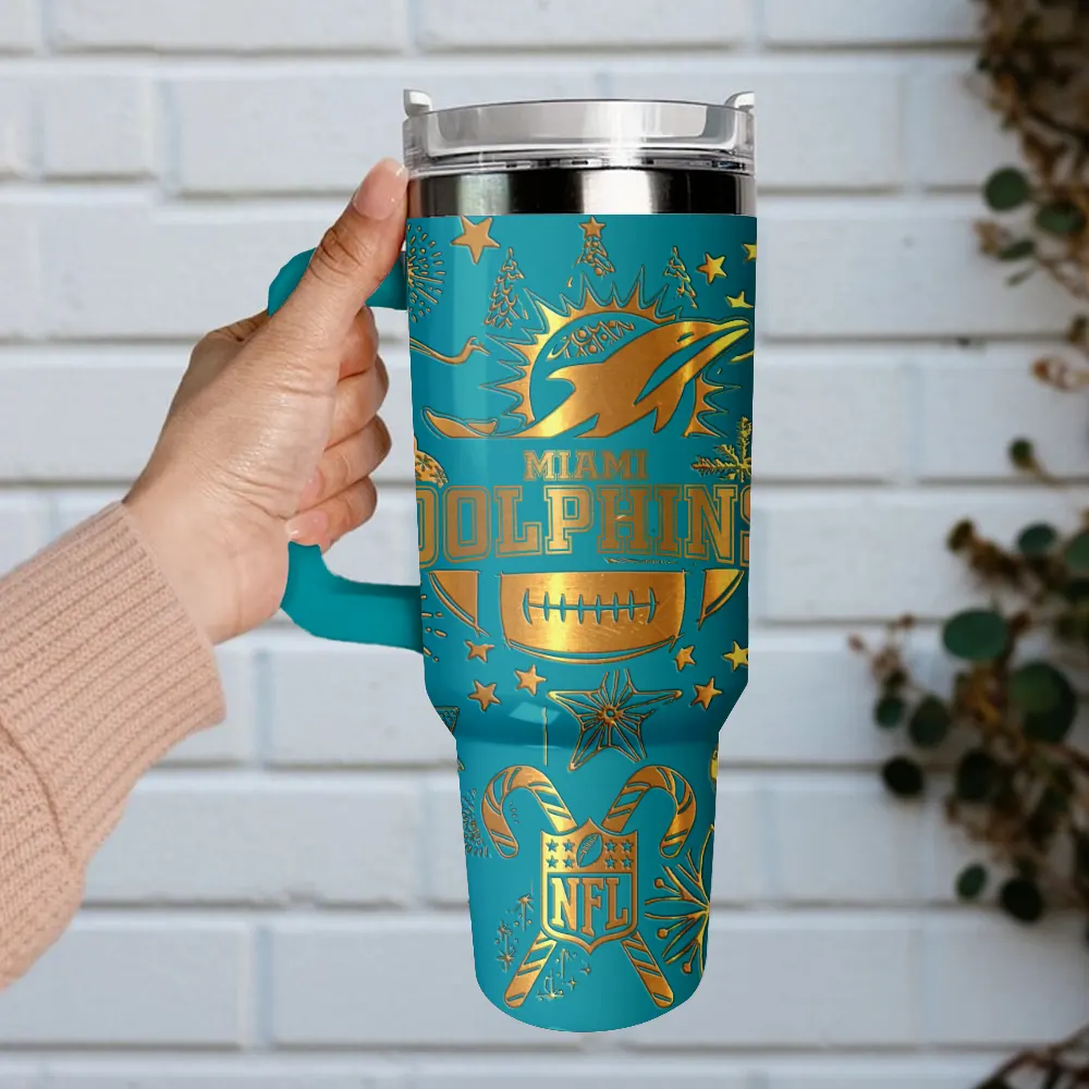 Miami Dolphins Custom Stanley Quencher 40oz Stainless Steel Tumbler With Handle