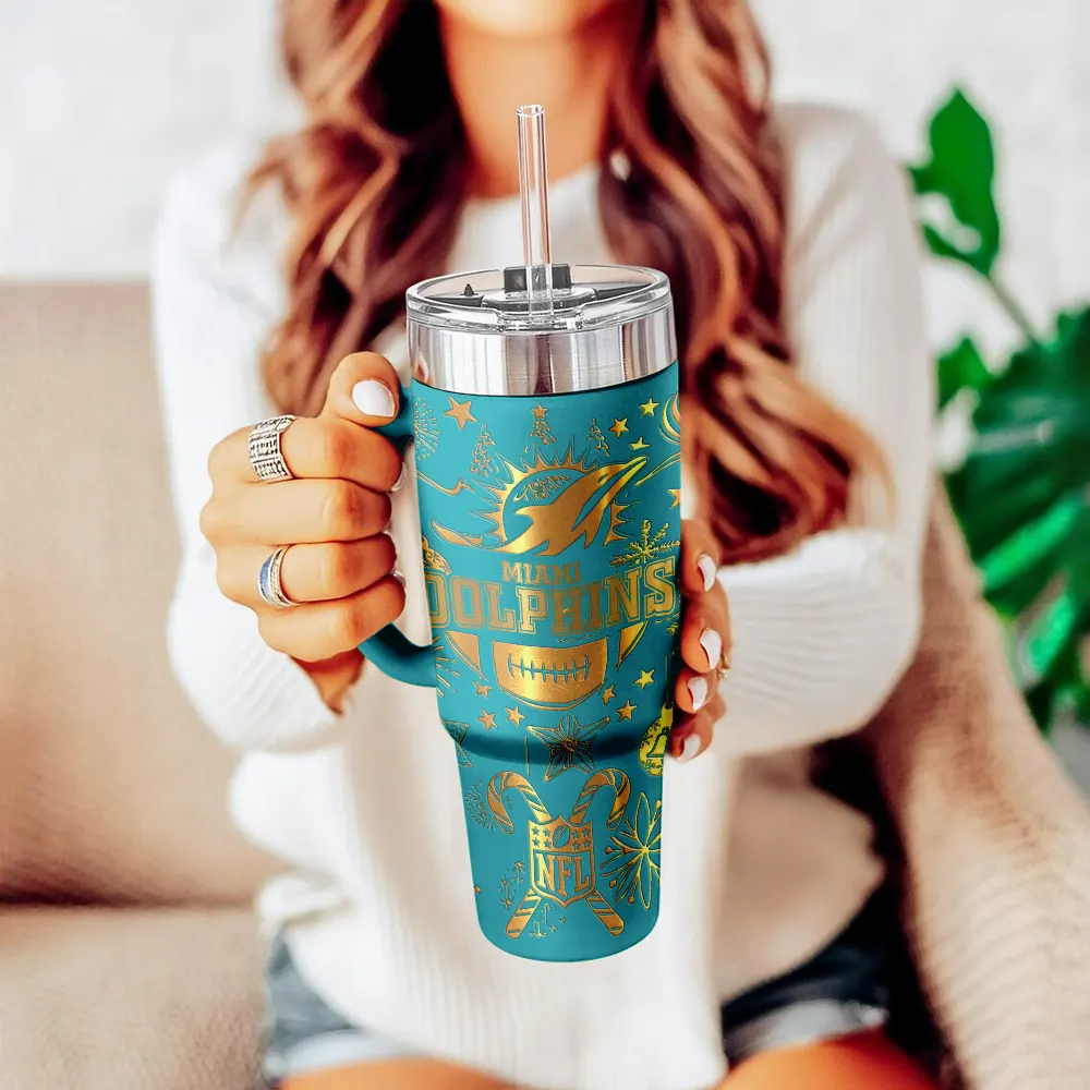 Miami Dolphins Custom Stanley Quencher 40oz Stainless Steel Tumbler With Handle