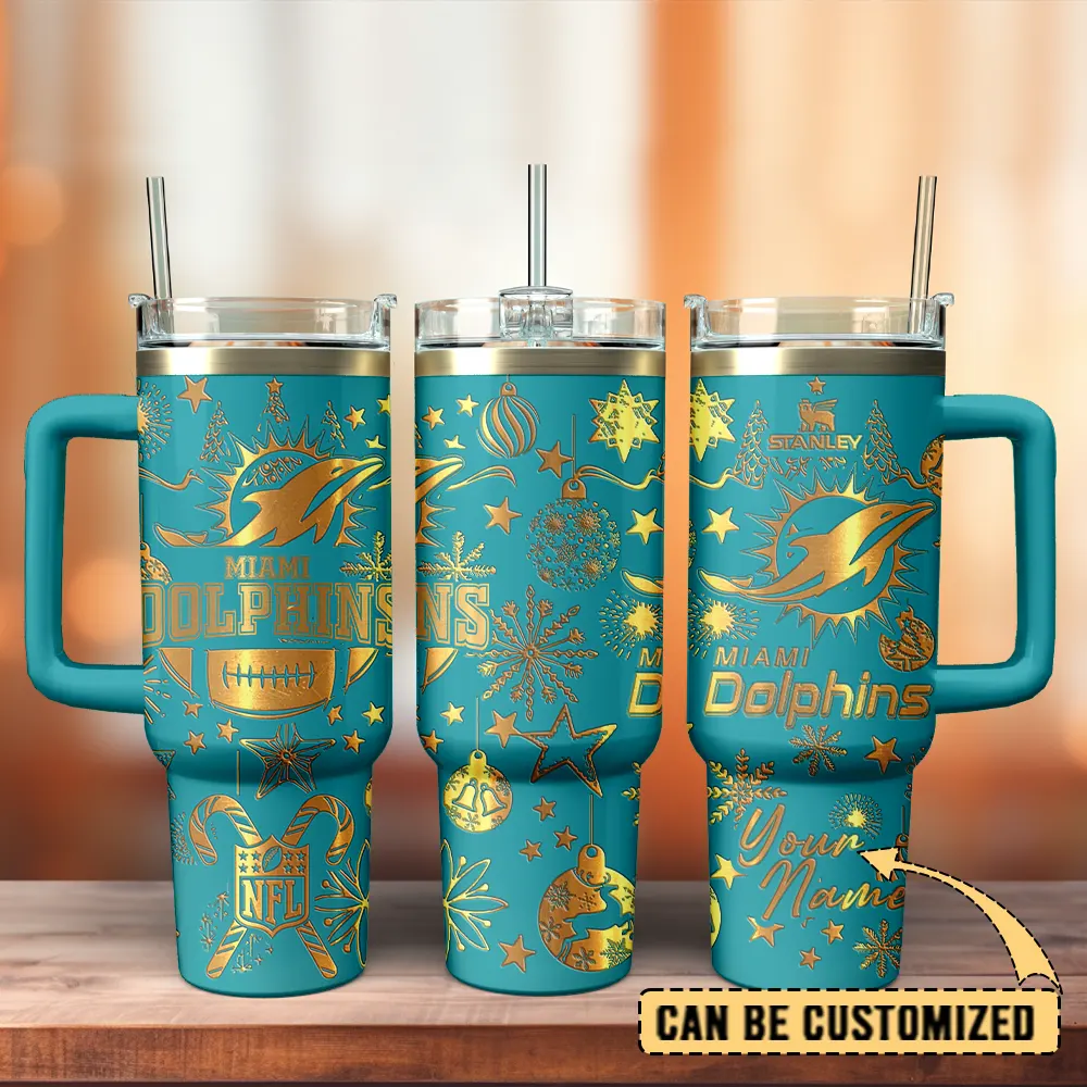 Miami Dolphins Custom Stanley Quencher 40oz Stainless Steel Tumbler With Handle