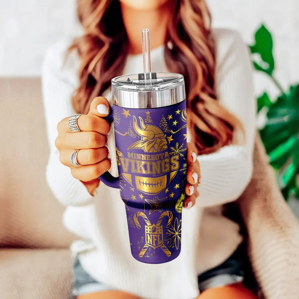 Minnesota Vikings Custom Stanley Quencher 40oz Stainless Steel Tumbler With Handle