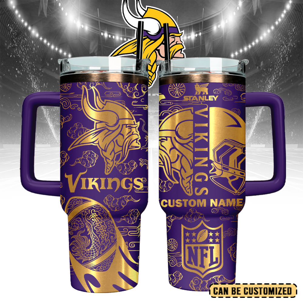 Minnesota Vikings Custom Stanley Quencher 40oz Stainless Steel Tumbler With Handle